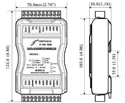 熱電偶信號采集模塊尺寸圖